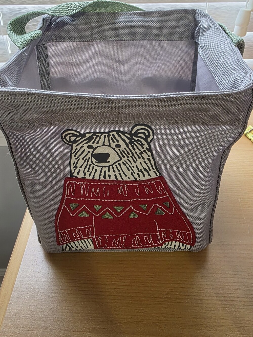 THIRTY ONE 31 Gray Canvas Tote Bag with Red Bear Sweater Design. Never Used